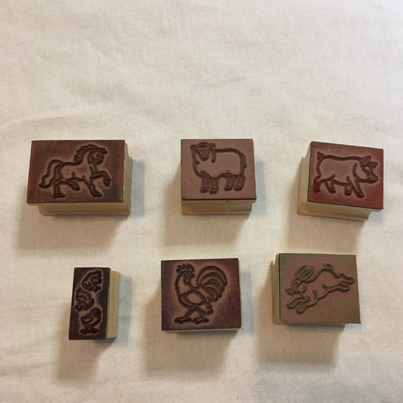 Set of 6 Barnyard Animals Wooden Rubber Stamps - Picture 2 of 2